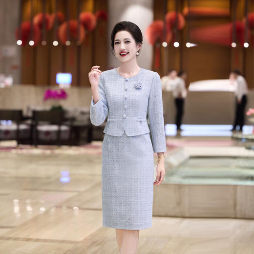 TQ 1218小香风荷叶边妈妈连衣裙 商品图0