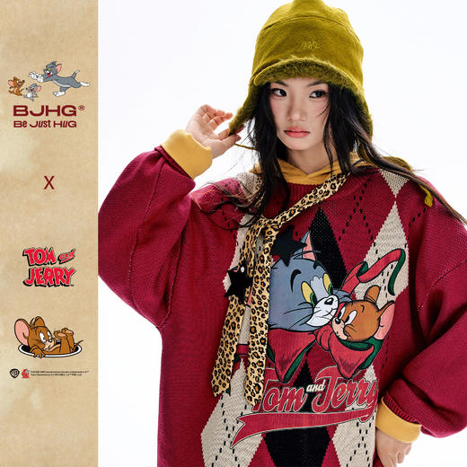 【猫和老鼠联名】BJHG不计后果圣诞菱格毛衣男款秋季羊毛针织衫女 商品图3
