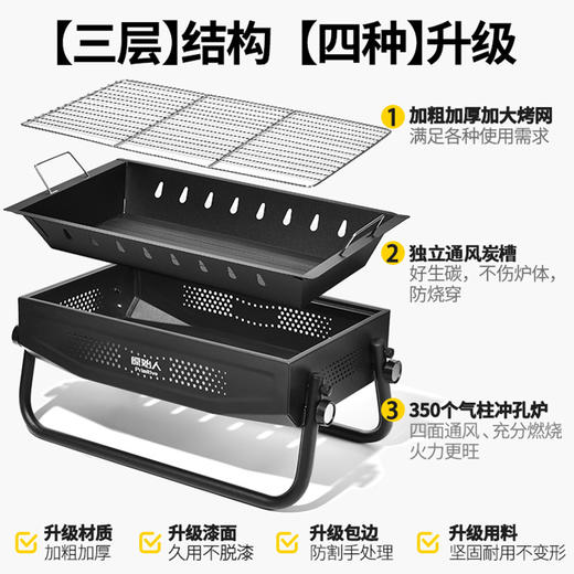 原始人烧烤炉家用折叠便携式烤肉架户外木炭碳烤炉架子网工具 商品图2