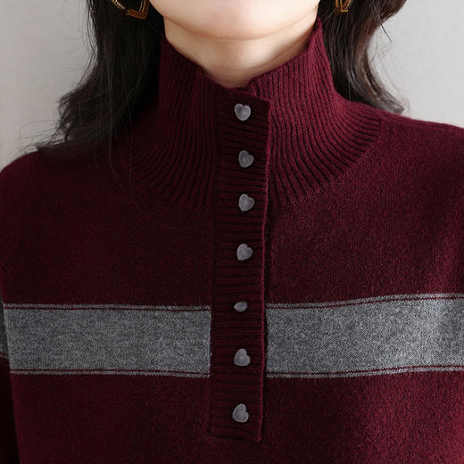 CC 101-15808条纹半高领毛衣纽扣修身显瘦针织衫 商品图3