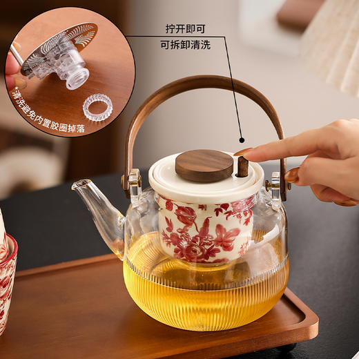 摩登主妇玫瑰提梁泡茶壶套装高颜值结婚新婚礼物2025新款茶水分离玻璃水壶 商品图2