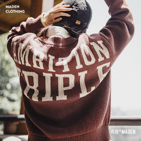 马登美式复古长袖棕色V领针织开衫外套上衣宽松撞色毛衣女士秋冬