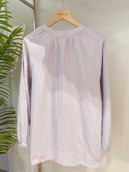 松植屋女士圆领水洗全棉长袖长裤套装春秋女款简约纯色双层纱布睡衣 商品图5