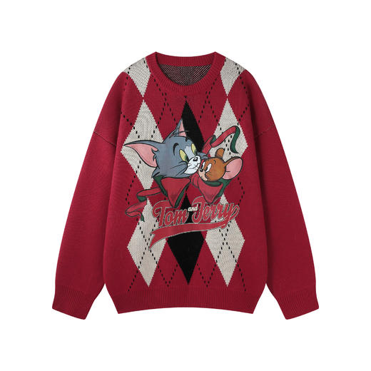 【猫和老鼠联名】BJHG不计后果圣诞菱格毛衣男款秋季羊毛针织衫女 商品图4
