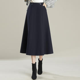PH-1797羊绒呢半身裙女中长款高腰显瘦a字裙2025秋冬新款遮胯大摆裙