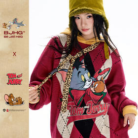 【猫和老鼠联名】BJHG不计后果圣诞菱格毛衣男款秋季羊毛针织衫女