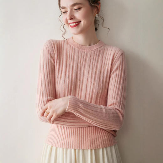 「高货qj」全新升级【铂金会员349/天猫469/差价120】(64659)洛诗琳气质圆领羊绒衫2025秋冬新款修身显瘦亲肤保暖毛衣 商品图1