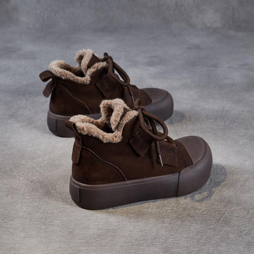 ZM258689真皮羊羔绒短靴女秋冬复古百搭雪地靴加厚加绒保暖棉靴厚底马丁靴 商品图3