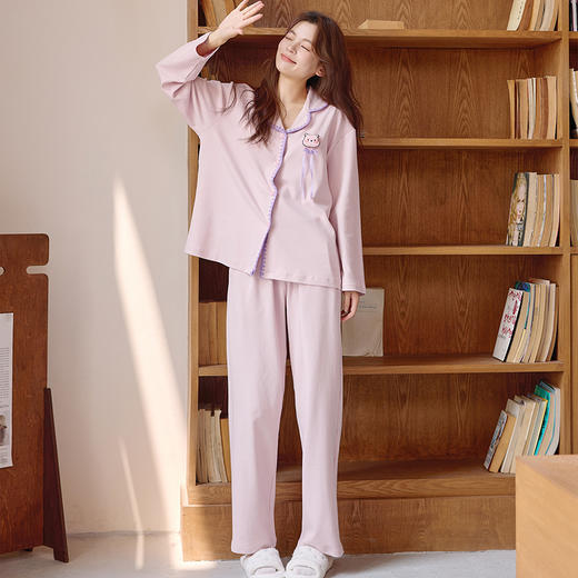 自然醒轻歌针织棉睡衣女士春秋季长袖开衫可外穿高级感休闲宽松家居服套装QH 商品图13