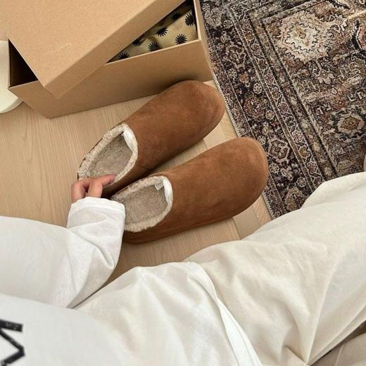 【勃肯毛毛鞋加绒】新款冬季 一脚蹬包头穆勒鞋 厚底防寒保暖棉拖鞋 商品图1