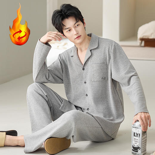 自然醒慢屿男士家居服蚕丝羊毛绒长袖长裤开衫睡衣QH 商品图8