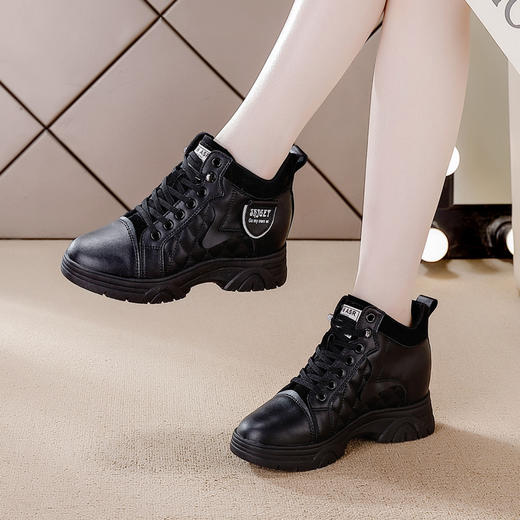 内增高真皮秋冬款韩版松紧带坡跟旅游鞋短筒马丁靴ZY7760 商品图4