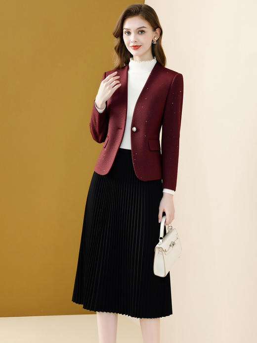 「自」全新升级【铂金会员220/天猫289/差价69】(05617)洛诗琳时尚纯色毛呢西装外套女2025秋冬新款小个子通勤百搭显瘦西服 商品图2