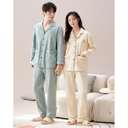 自然醒予温情侣家居服德绒发热长袖长裤开衫男女睡衣QH 商品图3