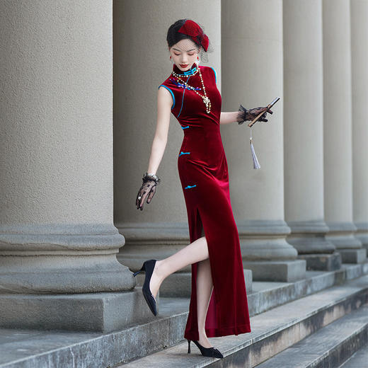 红色旗袍女2025新款中国风新中式改良高端优雅气质舞台表演出服秋 商品图2