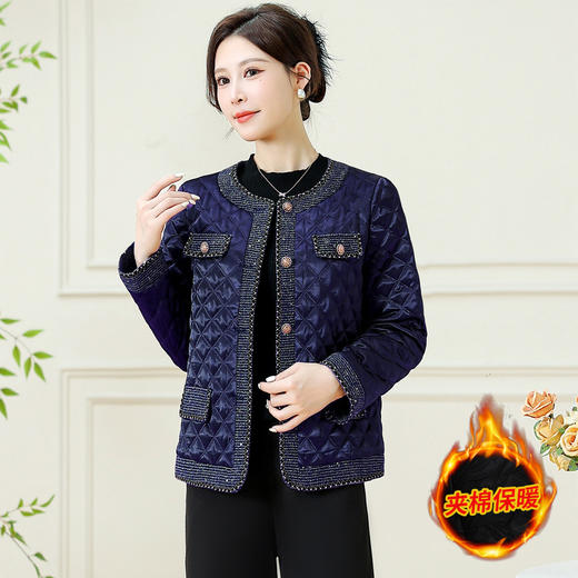 YXJY-7258029-Y中年洋气夹棉小香风外套2025年新款妈妈装秋季薄款棉服外套 商品图1