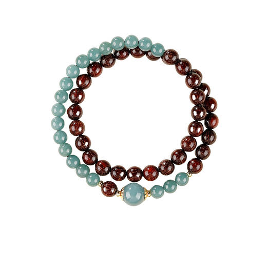 天然蓝水翡翠串珠手串，半山半水木质紫檀手链LJX-878 商品图4