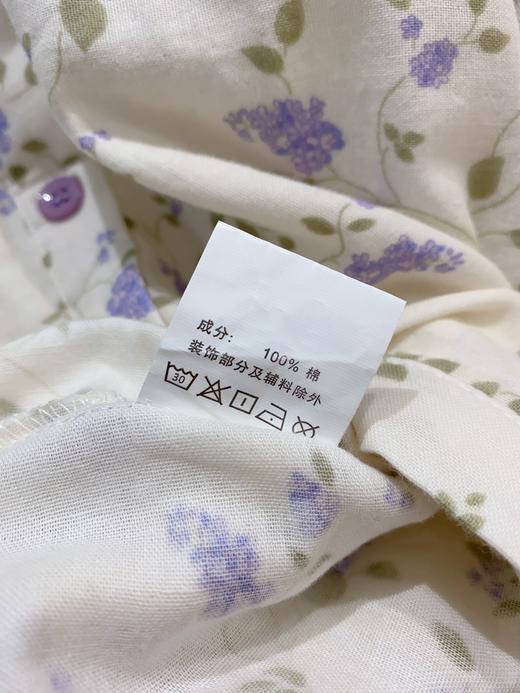 松植屋春秋女款全棉水洗长袖睡衣套装圆领小碎花双层纱家居服 商品图5