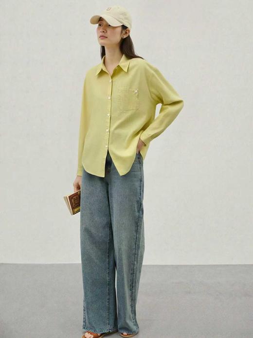 【秋新品】80%棉浅黄不规则口袋后开叉长袖衬衫（微微脏）-喜出 商品图2