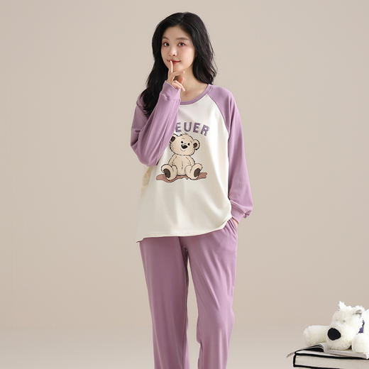 自然醒沁绒女士家居服德绒蓄暖长袖长裤套头睡衣QH 商品图4