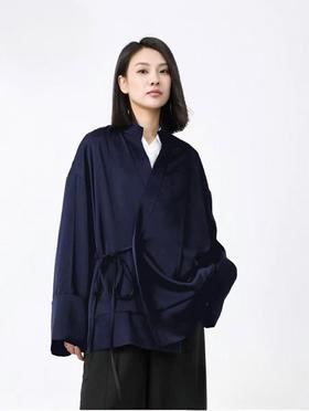 杨幂同款【100%醋酸】778新中式斜门襟系带顺滑醋酸高端衬衫外套-喜出