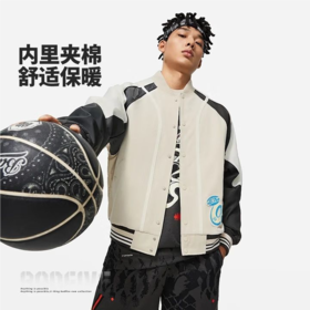 李宁男子篮球系列运动休闲针织棉外套AJMU015-5米色