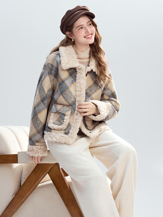 【百图lulu定制】【软萌羊羔大衣】 格子 仿羊羔绒 短外套 商品图5