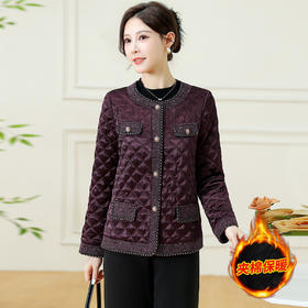 YXJY-7258029-Y中年洋气夹棉小香风外套2025年新款妈妈装秋季薄款棉服外套