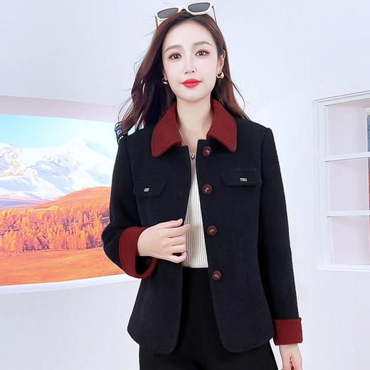 QYMLRX-L2553-Y羊毛呢外套女装短款2025年秋冬季新款翻领单排扣厚款呢子上衣 商品图1