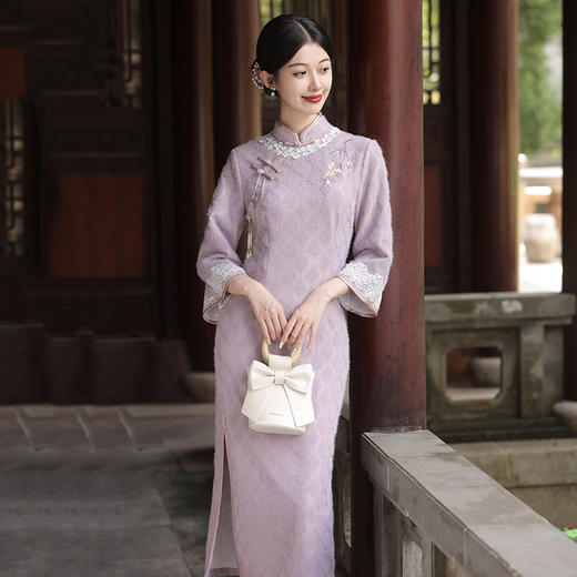 SC18052【热销同款】秋冬装倒大袖国风中式长款改良旗袍年轻款女复古长袖 商品图2