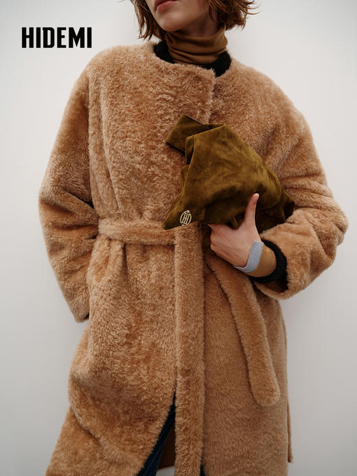 HIDEMI 大秀款进口拉贡胎羔羊定染长款皮毛一体大衣 商品图10