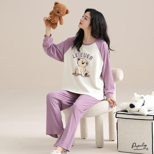 自然醒沁绒女士家居服德绒蓄暖长袖长裤套头睡衣QH 商品图10