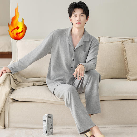 自然醒慢屿男士家居服蚕丝羊毛绒长袖长裤开衫睡衣QH 商品图6