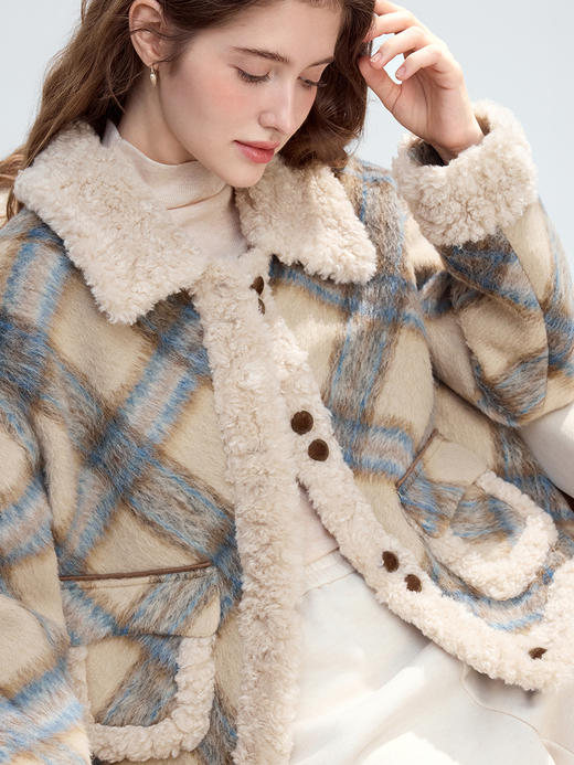 【百图lulu定制】【软萌羊羔大衣】 格子 仿羊羔绒 短外套 商品图4