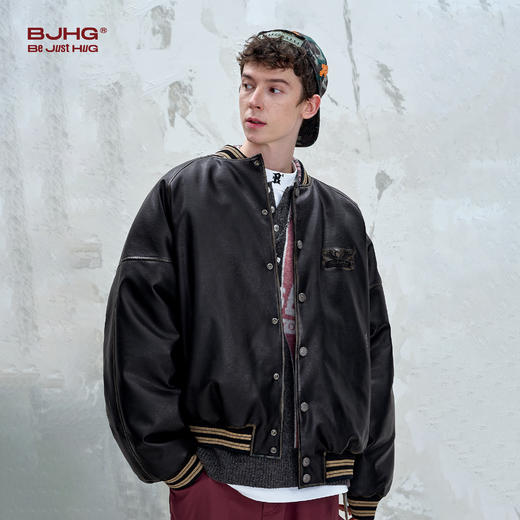 BJHG不计后果机车风羽绒服男女款冬季外套美式复古运动棒球羽绒服 商品图3