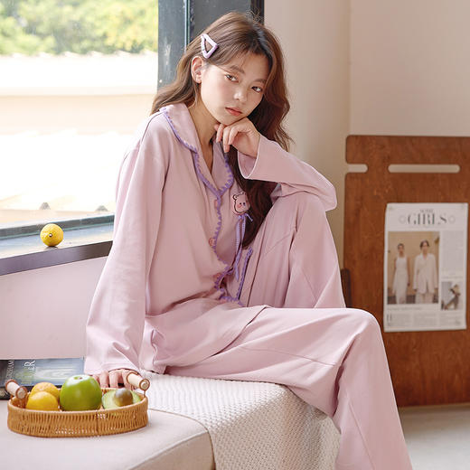 自然醒轻歌针织棉睡衣女士春秋季长袖开衫可外穿高级感休闲宽松家居服套装QH 商品图7