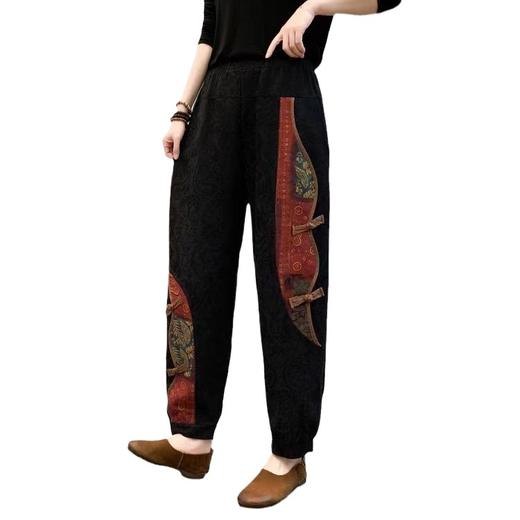 黑色棉麻哈伦裤女加绒裤子2025冬季款百搭宽松休闲裤保暖长裤厚实 商品图4