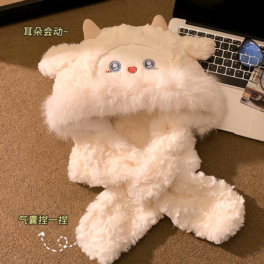 【会动的兔耳朵！可爱兼保暖！】可爱小绵羊毛绒帽 女冬季新款防寒保暖帽子 围巾一体加厚护耳雷锋帽 商品图5