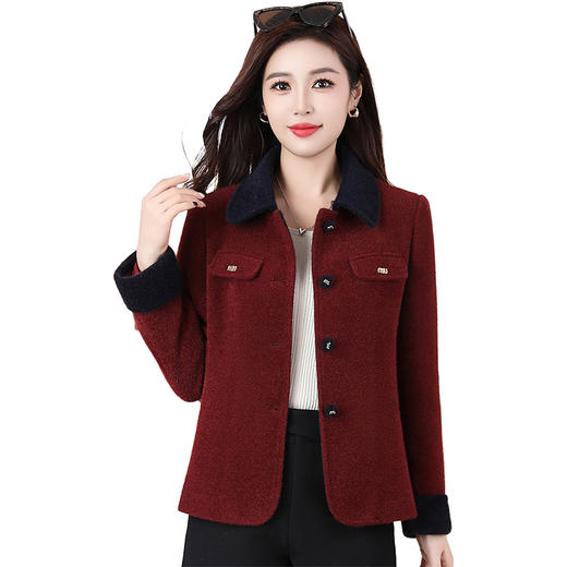 QYMLRX-L2553-Y羊毛呢外套女装短款2025年秋冬季新款翻领单排扣厚款呢子上衣 商品图4
