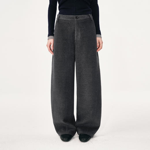NUTH复古宽松加厚保暖毛呢弯刀休闲裤女 深灰色 商品图1