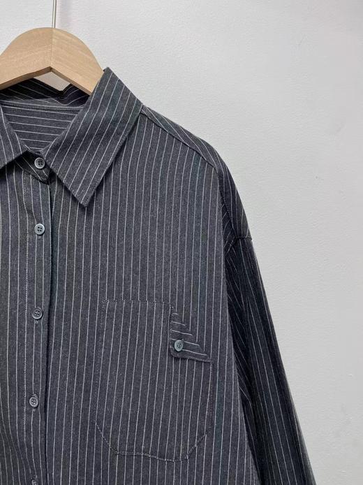 【秋新品】古泥7807深灰条纹长袖衬衫-喜出 商品图2