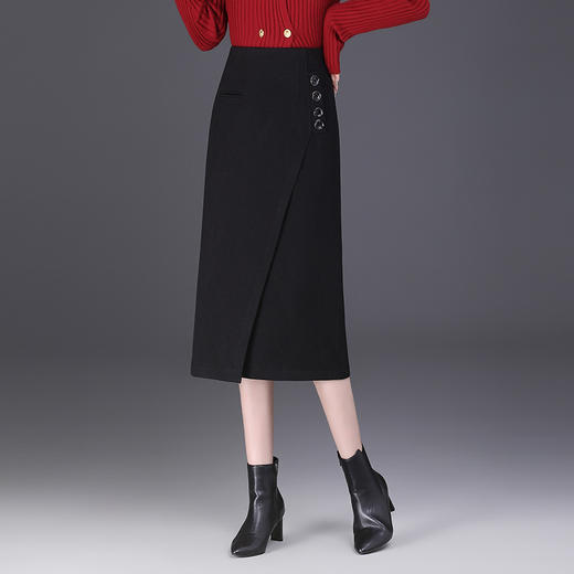 WM-68110-L时尚毛呢不规则包臀半身裙女2025秋冬新款a字裙一步休闲中长裙 商品图2