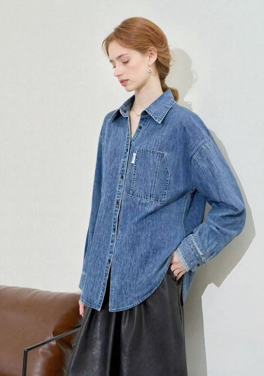 【秋新品】古泥5925 中长小标宽松牛仔衬衫-喜出 商品图0