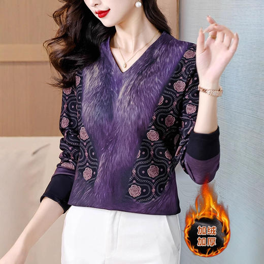 XMZ1267贵妇人妈妈一体双面绒打底衫2025秋冬新款遮肚子显瘦加绒加厚小衫 商品图0