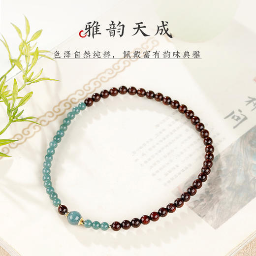 天然蓝水翡翠串珠手串，半山半水木质紫檀手链LJX-878 商品图1