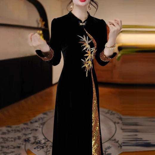 新中式国风改良连衣裙2025年秋新款妈妈气质修身显瘦中长款裙子 商品图0