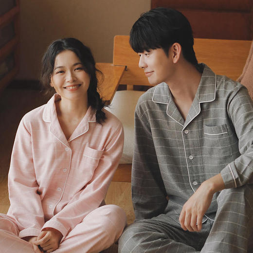 【全棉磨毛】断码特价！无印情侣睡衣女春秋季纯棉磨毛绒布秋冬加厚全棉长袖家居服 商品图0