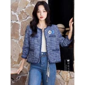 小香风粗花呢外套女秋装新款法式气质名媛大衣小个子百搭洋气上衣YJLY8608