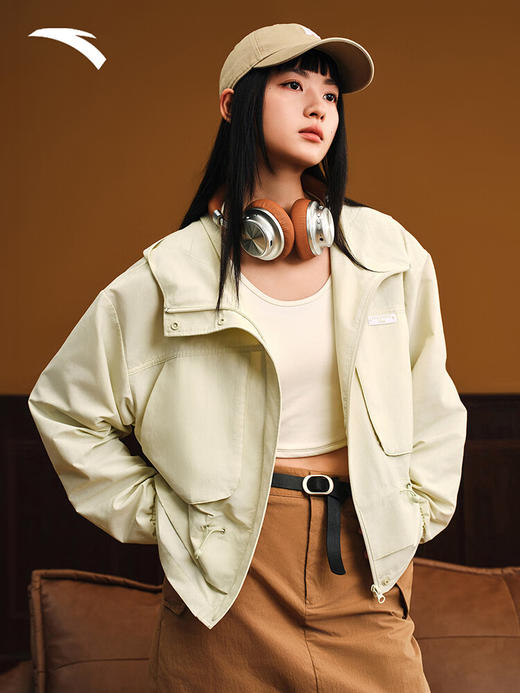 安踏【关晓彤同款】工装风休闲外套 女新款宽松梭织运动上衣162538603 浅柠黄-2 商品图0