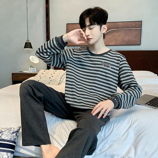 自然醒安隅男士家居服德绒保暖长袖长裤套头睡衣QH 商品图6